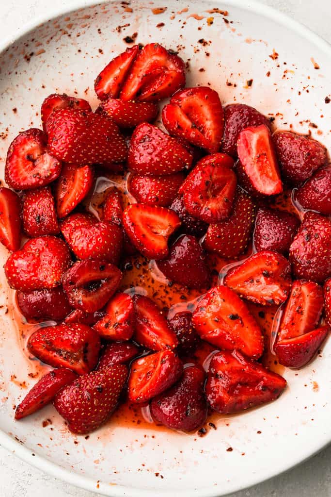 marinated strawberries in a bowl