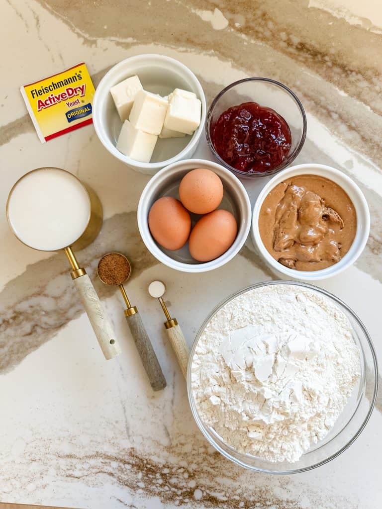 all the ingredients you need to make these rolls in individual containers 