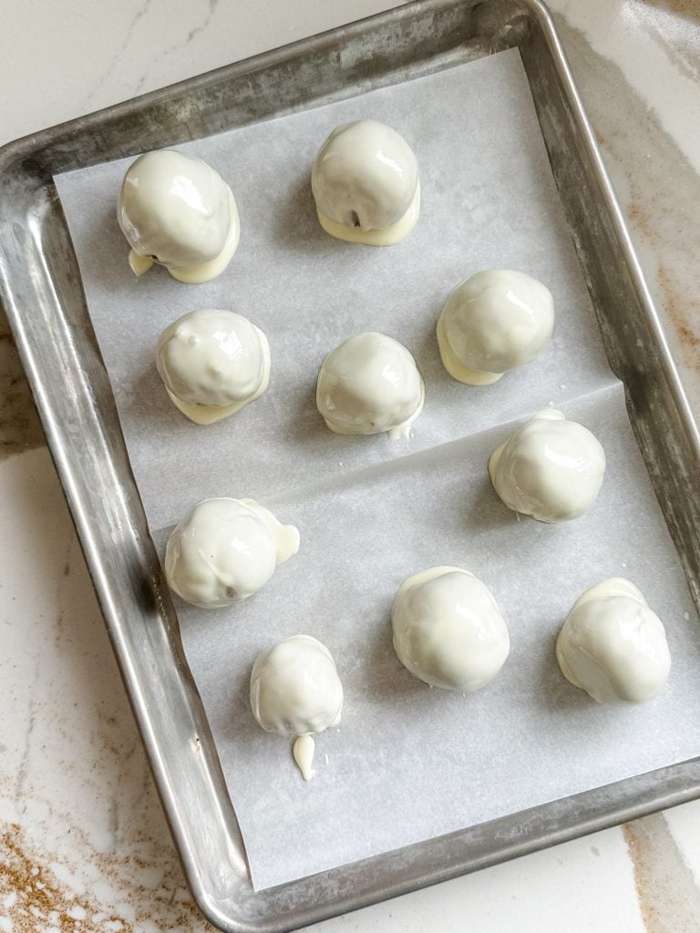 the dough coated in white chocolate