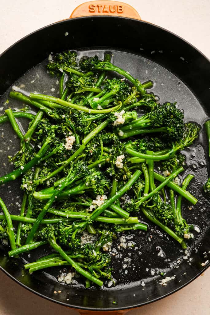 garlic broccolini in a pan