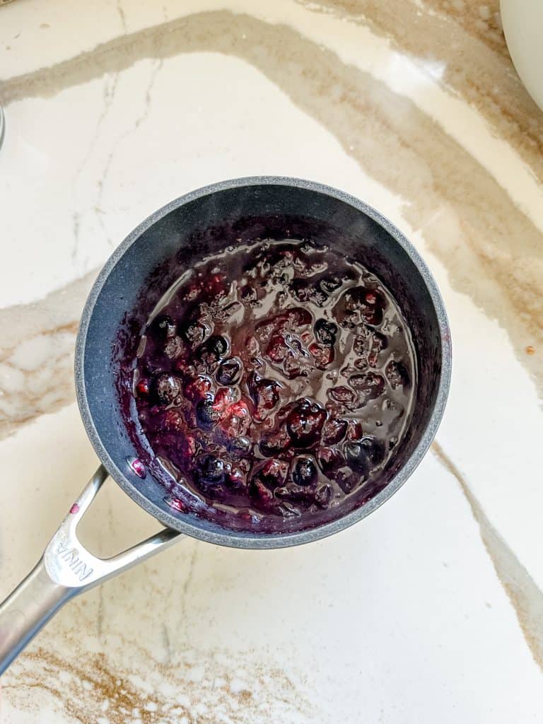 frozen blueberries heated in the saucepan