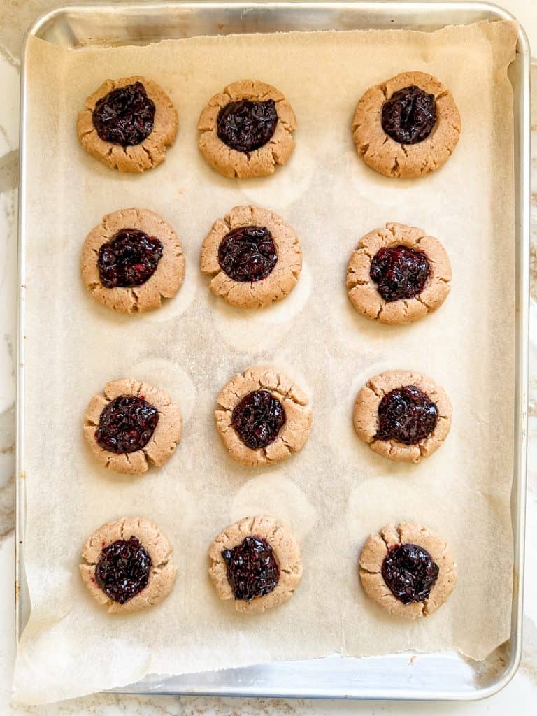 blueberry jam filled in the center of each cookie
